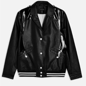 Topshop Vegan Leather Varsity Bomber